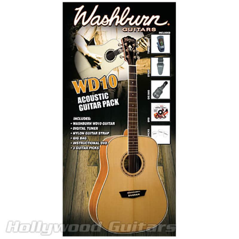 Washburn WD10 Pack Complete Quality Beginners Acoustic Guitar