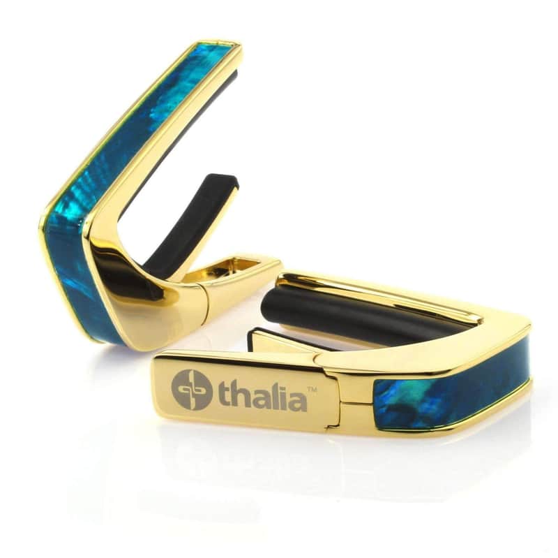 Thalia Exotic Shell Collection 24k Gold Finish Guitar Capo, Teal Angel Wing Inlay image 1