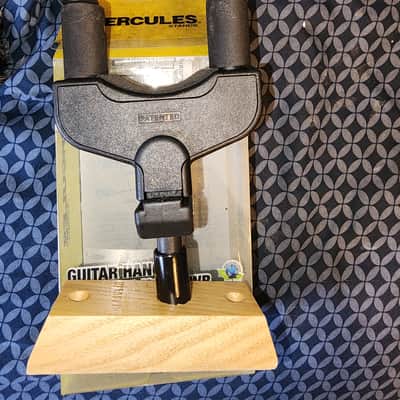 Hercules GSP38WB Auto Grip Short Arm Guitar Wall Hanger with Wooden Base 2010s - Natural/Black image 1