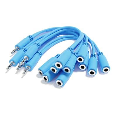ExcelValley [Blue] 5-Pack - Mono Splitter Y Patch Cables - TS 3.5mm 1/8" Eurorack Synth Synthesizer image 1