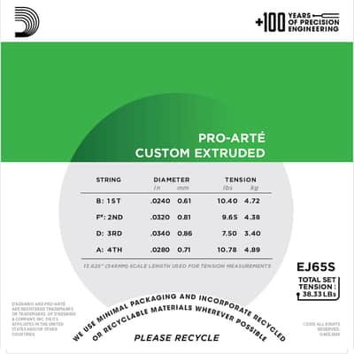D'Addario EJ65S Pro-Arté Custom Extruded Nylon Ukulele Strings, Soprano image 2