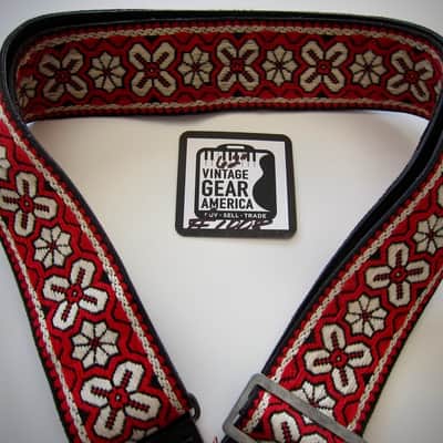 ACE Guitar Strap Amacord Branded Genuine Vintage Part Circa-1960s-Red White & Black image 2