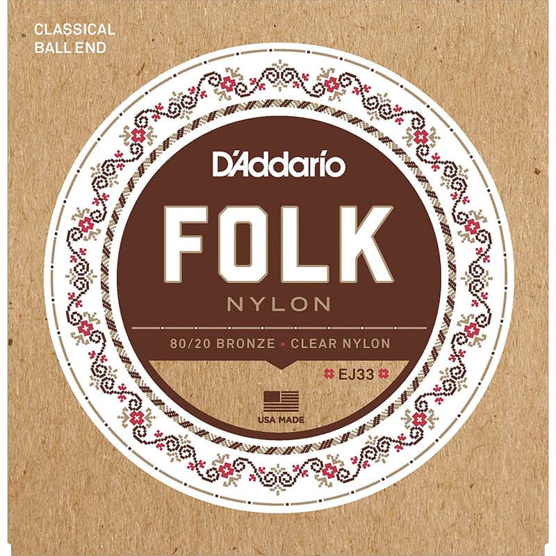 D'Addario EJ33 Folk Nylon Guitar Strings Ball End 80/20 Bronze/Clear Nylon Trebles Standard image 1