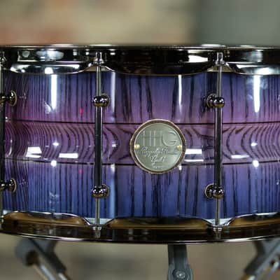HHG Drums 14x7 Contoured White Ash Stave Snare Drum, Purple Burst High Gloss Lacquer image 12