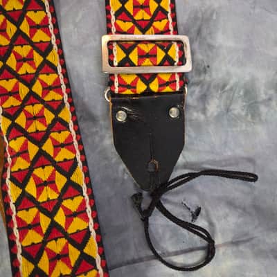 Vintage RARE 1960's Crest of Japan ACE Style Multi Color Hippie Style Hendrix Clapton Guitar Bass Banjo Strap Metal Buckle Headstock Cord image 9
