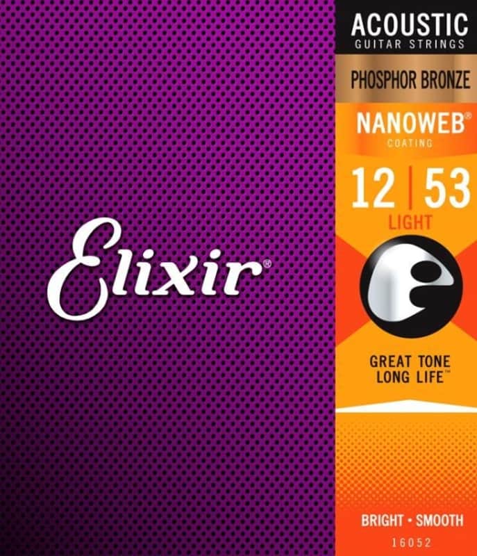Elixir Nanoweb Acoustic Phosphor Bronze Strings, Light 12-53 image 1