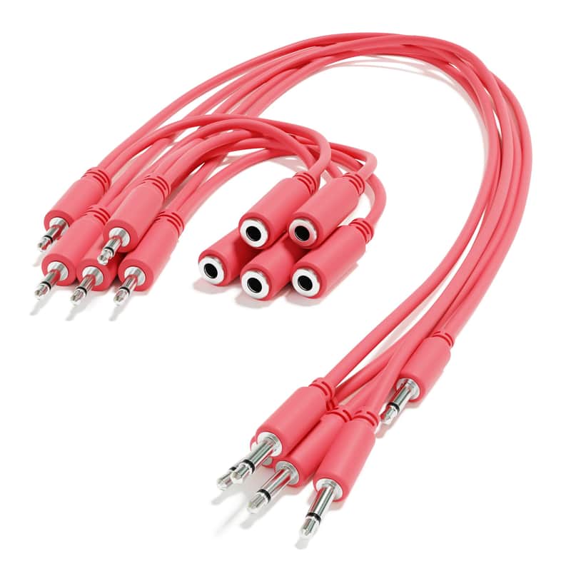 ExcelValley [Peach | 60 cm - 23.62"] 5-Pack - Hopscotch Mono Splitter Y Patch Cables TS 3.5mm 1/8" Eurorack Synth image 1