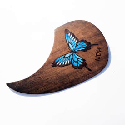 Burny Black left handed guitar pickguard - butterfly blue/walnut made to order - Urethane image 3