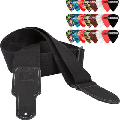 Boss BSC-20 2-Inch Cotton Guitar Strap - Black w/ Picks image 1