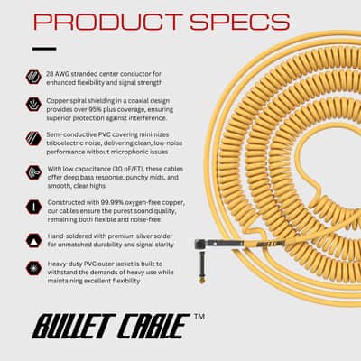 Bullet Cable 10/20 Gold Straight Coil Cable (30ft) image 4