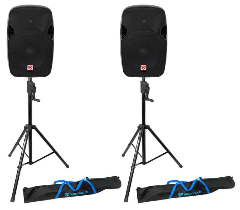 (2) Rockville SPGN124 12" Passive 1200W DJ PA Speakers+Crank-Up Speaker Stands image 1
