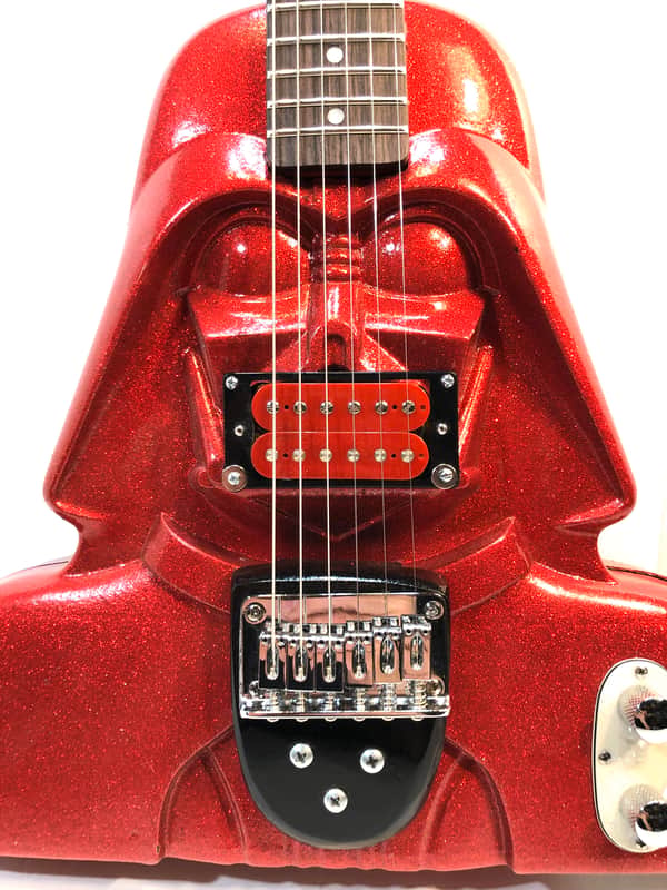 Electric guitar made out of a vintage star wars action figure case because who the hell knows why The Blinged Out Darth Vadercaster 2020 Hot Rod Red Sparkle image 1