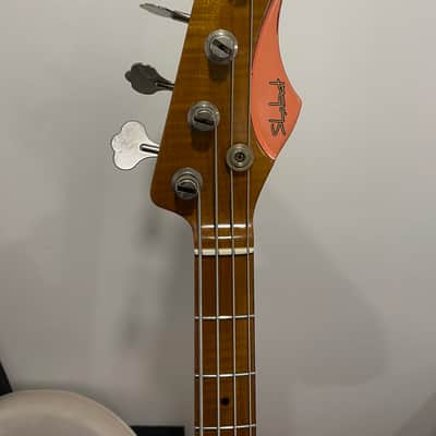 Shabat Panther Electric Bass #035 2022 - Coral Pink over Merlot metallic nitro image 4