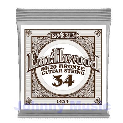 .034" Earthwood 80/20 Bronze Wound Over Brass-Plated High-Carbon Steel Hex-Core Acoustic Guitar Single String image 1