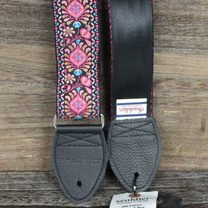 Souldier Guitar Strap - Hendrix Pink (Black Strap with Black Ends) image 1