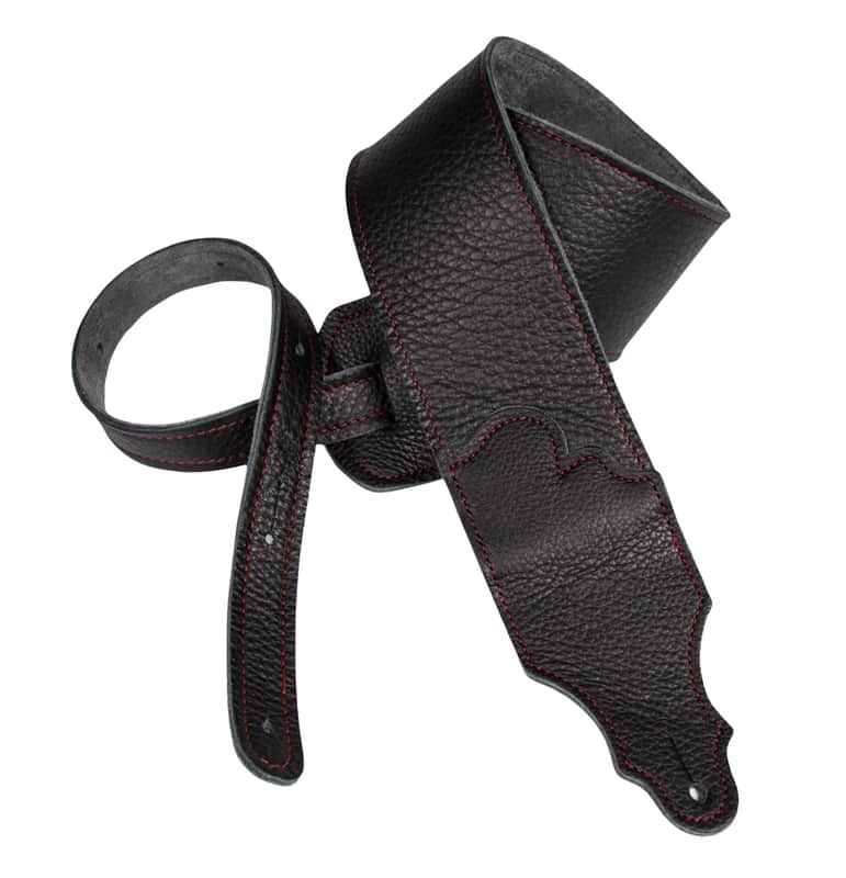 Franklin Strap 3" Original Black Glover Leather Guitar Strap - Red Stitching image 1