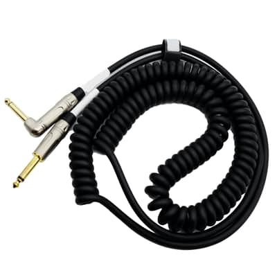 Coiled Guitar Cable with Mute Button Electric Instrument Coil Cable Curly Instrument Cable Stretchable 1/4 Right Angle to Straight Ends Plug 16Ft Black 5m image 1