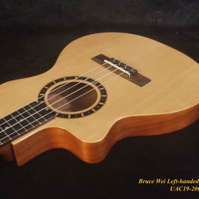 Handmade Left-Handed Baritone Ukulele, Solid Spruce, Rosewood Cutaway, 4 String, Soft-bag, Bruce Wei UAC19-2002 image 4