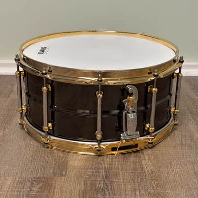 Pearl SF1465 14x6.5" Steve Ferrone Signature Brass Snare Drum with Gold Hardware 2000s - Black Nickel Over Brass image 2