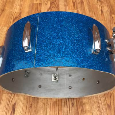 1959/60 Gretsch Round Badge Broadkaster Name-Band Drum Set - Blue Glass Glitter 22/13/16/5x14 Snare image 19