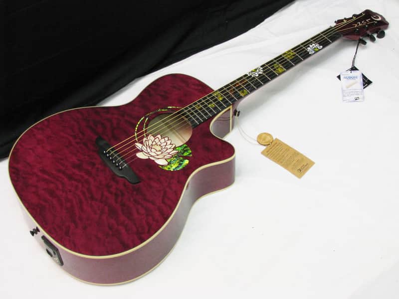 LUNA Flora Lotus Custom grand concert A/E GUITAR new Pink - Flower