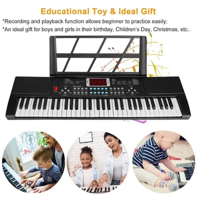 61 Keys Digital Music Electronic Keyboard Electric Musical Piano Instrument Kids Learning Keyboard w/ Stand Microphone-Black image 5