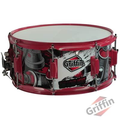 Griffin Birch Wood Shell Snare Drum - 14" x 6 - 5" with Custom Graphic Wrap (Limited Edition) - Percussion Musical Instrument with Drummers Key for Students & Pros 8 Tuning Lugs & Snare Strainer image 1