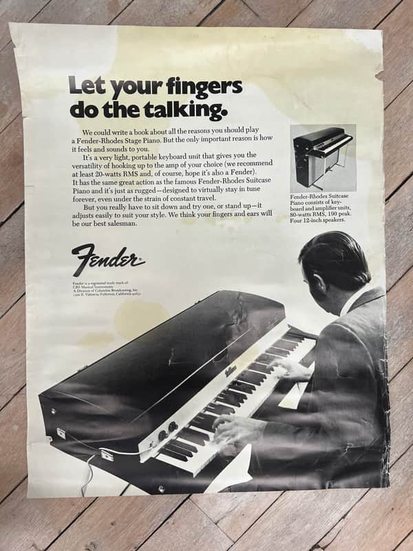 1970’s Fender Rhodes Dealer Poster “Let Your Fingers Do The Talking” Vintage Case Candy Collector image 1