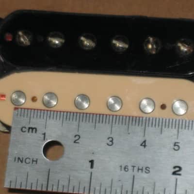 litely reliced player's wear StewMac Neck Humbucker Reverse Zebra (screws on black/flat poles on creme) 8.42k, Alnico 5, 50mm pole spacing, item # 101549 2000s-2010s, +screws/springs (orig 4 conductor wire shortened & 2 conductor wire added, Now 2 con) image 7