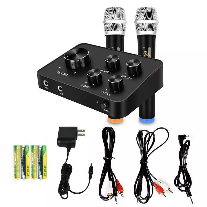 Karaoke Microphone Mixer System with Dual UHF Wireless Mics, HDMI & AUX In/Out image 1