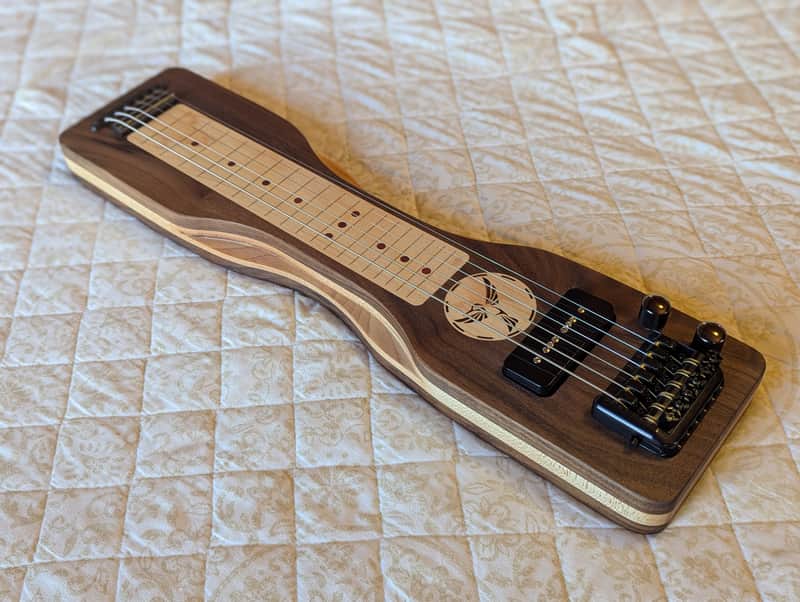 Mini Travel Headless Lap Steel Guitar – Walnut & Maple, P90 Pickup, Gig Bag image 1