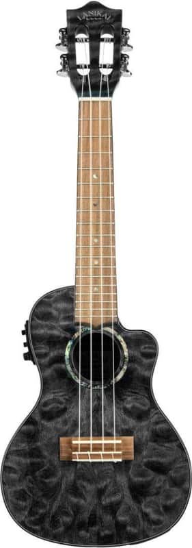 Lanikai QM-BKCEC Black Quilted Maple Cutaway Electric Acoustic Concert Ukulele image 1