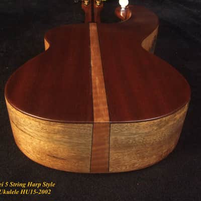 Handcrafted 5 String Harp Style Concert Ukulele, Solid Spruce, Mahogany, MOP Vine Inlay, Bruce Wei HU15-2002 image 11