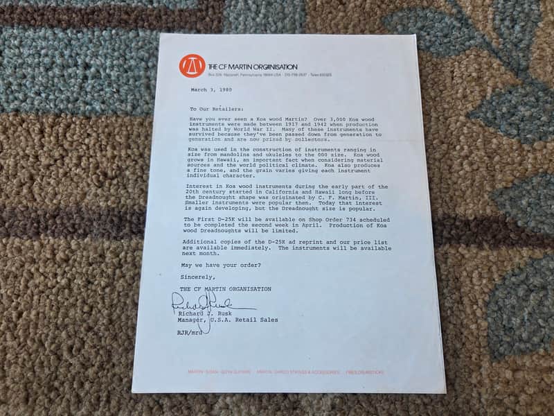 Vintage 1980 Martin D-25K Koa Guitar Introduction Letter! Rare, Original Case Candy! image 1