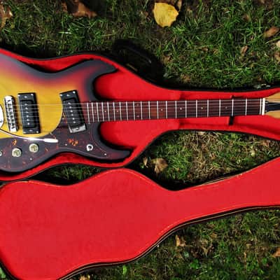 Rhythmline Mosrite Copy Guitar,  1960's  Japan, Sunburst, Case, Beautiful image 1