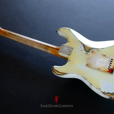 Squier Stratocaster Vintage White HSS Made in USA Aged Relic by East Gloves Customs (RARE) image 15