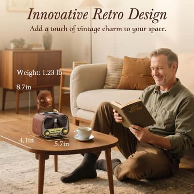 Retro AM/FM/SW Radio Bluetooth Speaker 5W Vintage Gramophone Style USB-C Rechargeable image 2