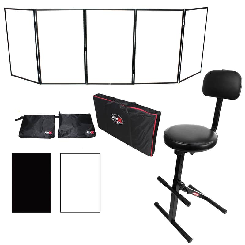 ProX Black Aluminum 5-Panel DJ Scrim Facade Frontboard w/ Travel Case + Chair image 1