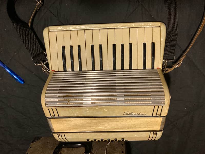 Silvertone Accordion Vintage White Pearl image 1