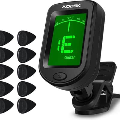 Clip-on Guitar Tuner for String Instrument,Digital Electronic Tuner,Large Clear LCD Display,Rotatable,Suitable for Acoustic Guitar,Ukulele,Bass,Violin and Chromatic,with 10 Guitar Picks image 1