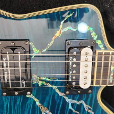 Washburn Boogiebolt Custom Boogie Street guitar with OHSC  Dime Dimebag BSG1 2005 - Blue quilt with abalone lightning bolt inlay image 11