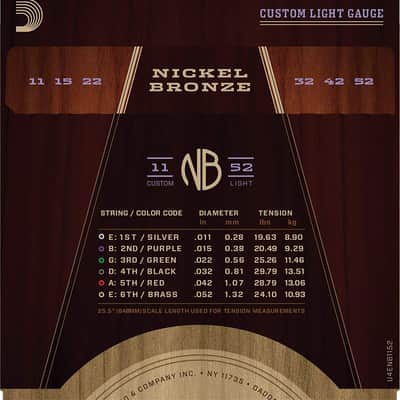 D'Addario NB1152 Nickel Bronze Acoustic Guitar Strings, Custom Light, 11-52 image 2