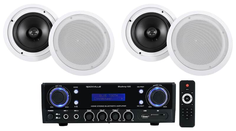 Rockville BLUAMP 100 Home Stereo Receiver Amplifier + (4) 8" Ceiling Speakers image 1