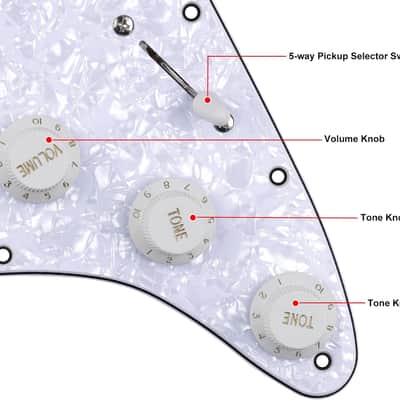 4Ply Loaded HSS Strat Pickguard Vintage Hot F '50s Tones Prewired Pickguard with Staggered Alnico 5 Fiber Bobbin SSH Pickups for Fender Stratocaster Strat ST Guitars JT/HBZC-03 White Pearl image 2