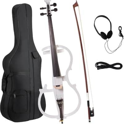 4/4 Electric Cello with Ebony Fittings, Professional Silent Electric Cello Kit with Bow, Rosin, Aux Cable and Headphone, Musical Instrument for Beginners, Pearl White image 1