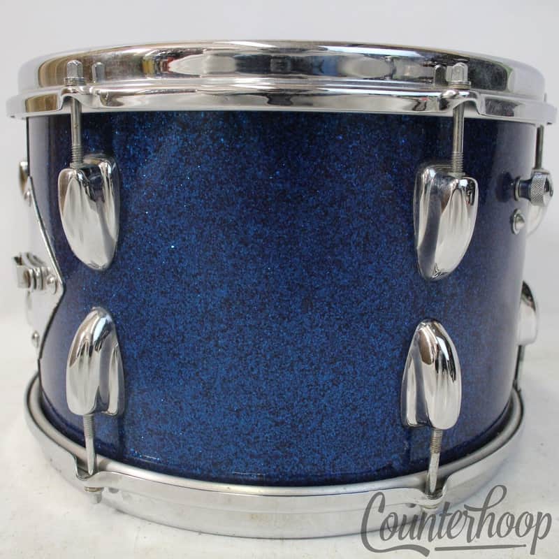 Slingerland 12x8" Blue Sparkle Glass Glitter COB Brass Rims Tom Drum Vintage 60s image 1