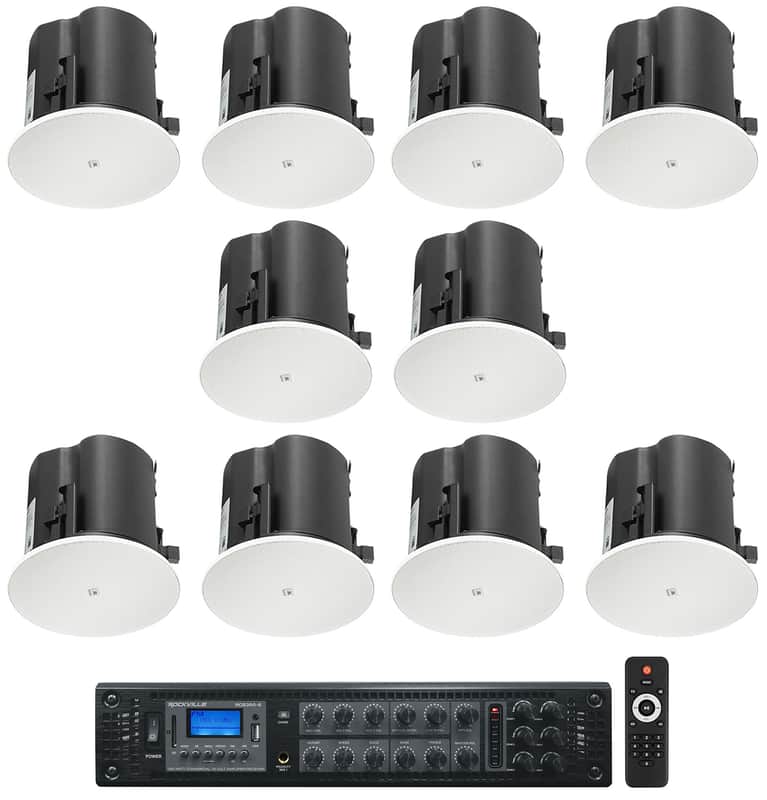 10) JBL Control 424C/T 4" Commercial 70v Ceiling Speakers+Amp For Restaurant/Bar