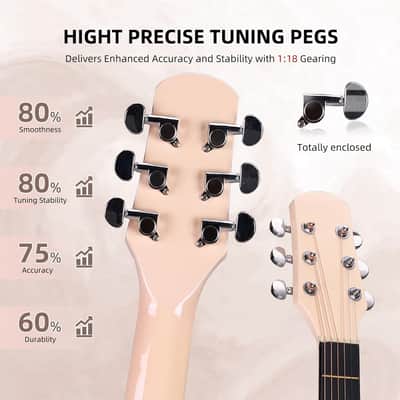 Acoustic Guitar Kits for Beginners Adults - 38" Steel-String Guitars Bundle with Online Lesson Wooden Bowl Guitarra Starter Set Package with Bag, Strap, Picks, Capos, Kazoo, White image 3