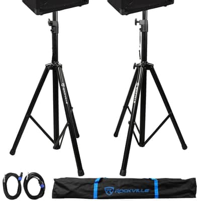 2) Rockville RSG12.4 12” 3-Way 1000w 4-Ohm Passive DJ Speakers+Stands+Cables+Bag image 1