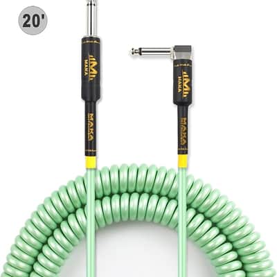 Premium Guitar Coil Cable 20 Feet, Instrument Coiled Curly Cord for Guitar Bass, 1/4 inch Right Angle to Straight, Surf Green image 1